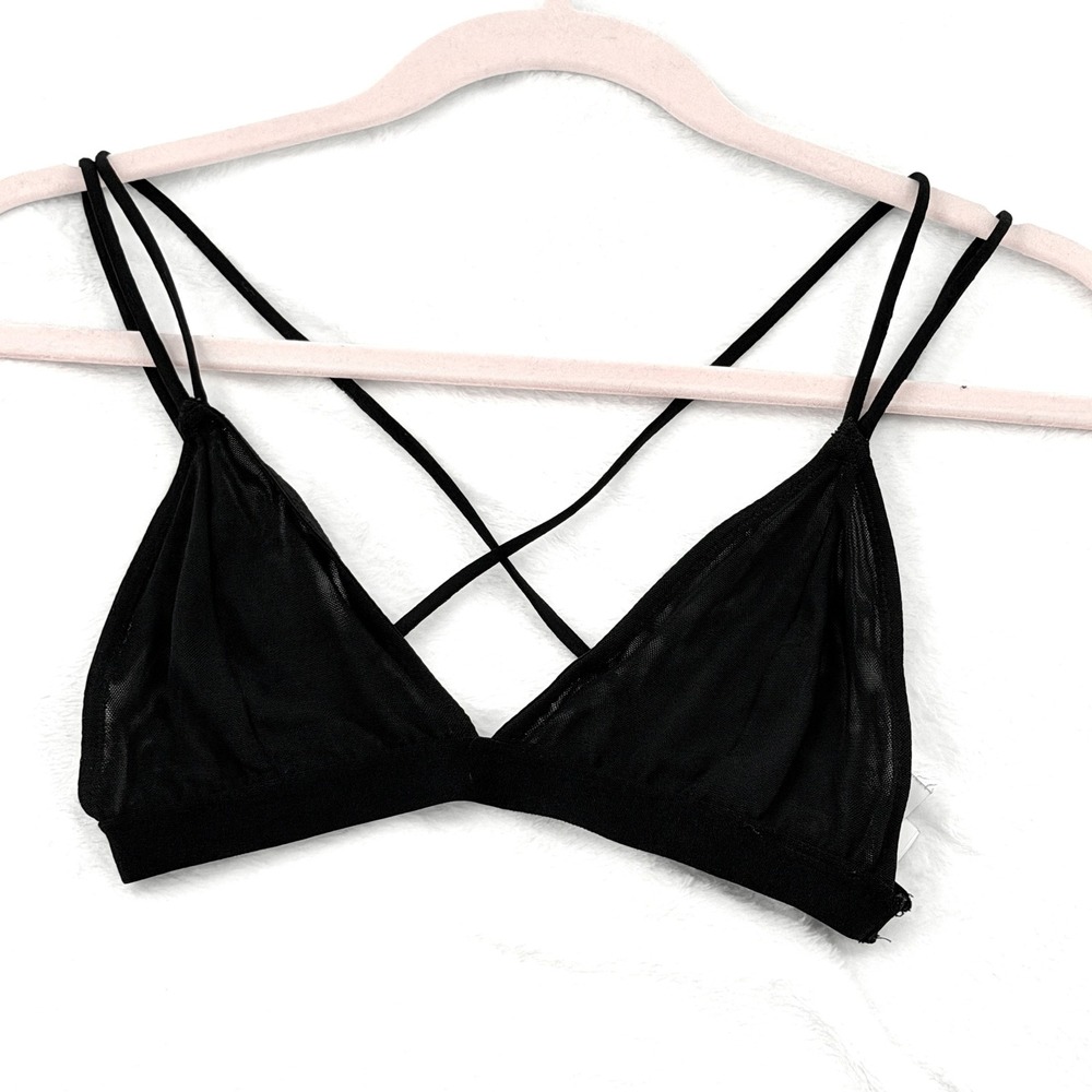 Cotton On Body Bralette Womens S Black Excellent Sheer Mesh Strappy Triangle